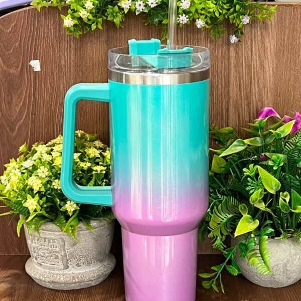 Gradient Color Tumbler With Handle Stainless Steel