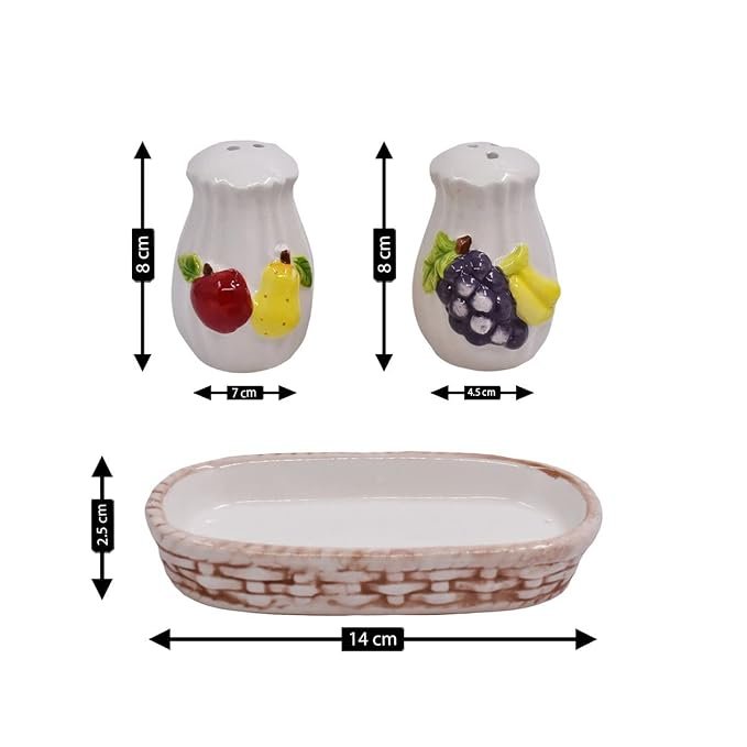 White Ceramic Salt and Pepper Shaker Set with Tray - Image 4