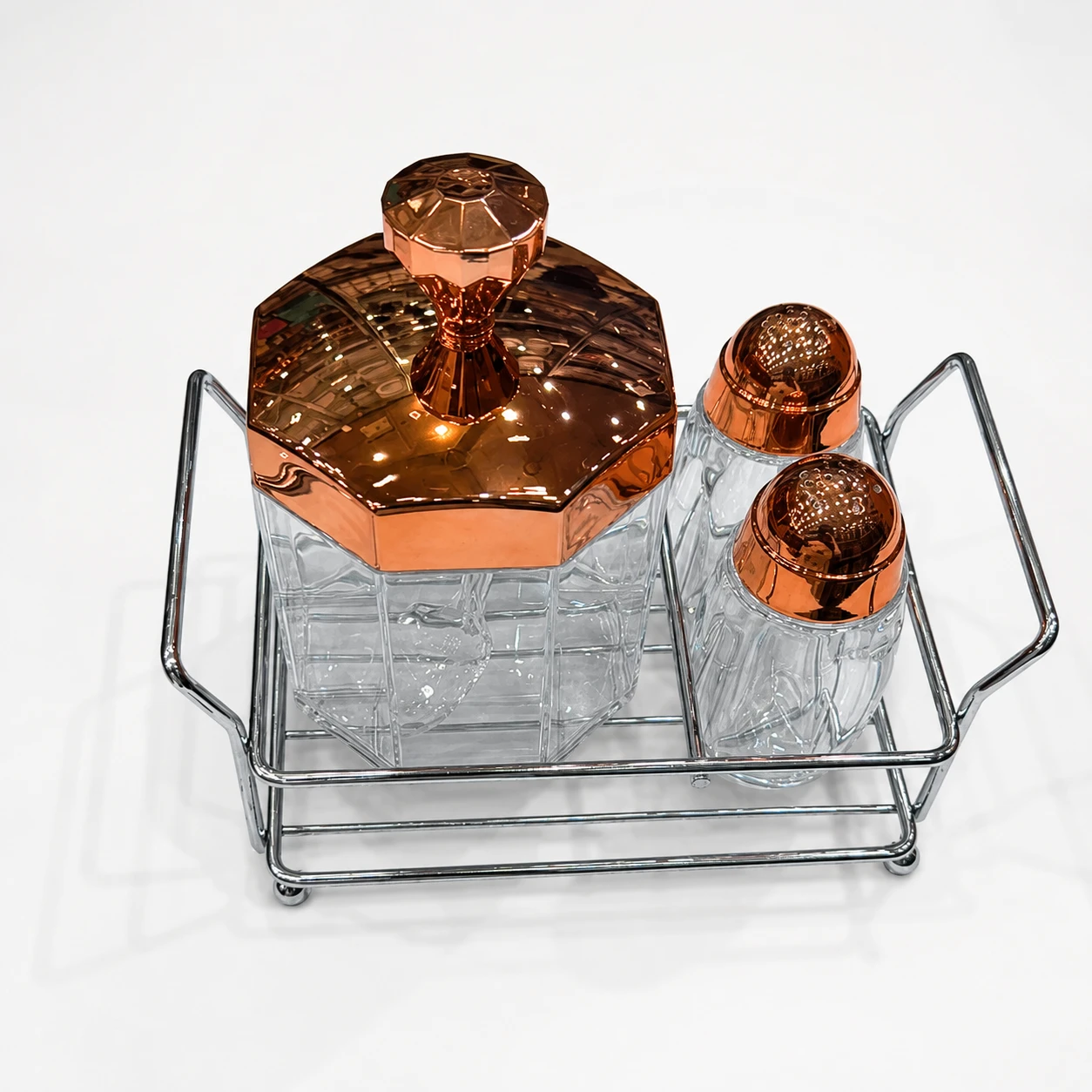 Shengya 3-Piece Acrylic Cruet Set with Stainless Steel Stand - Image 2