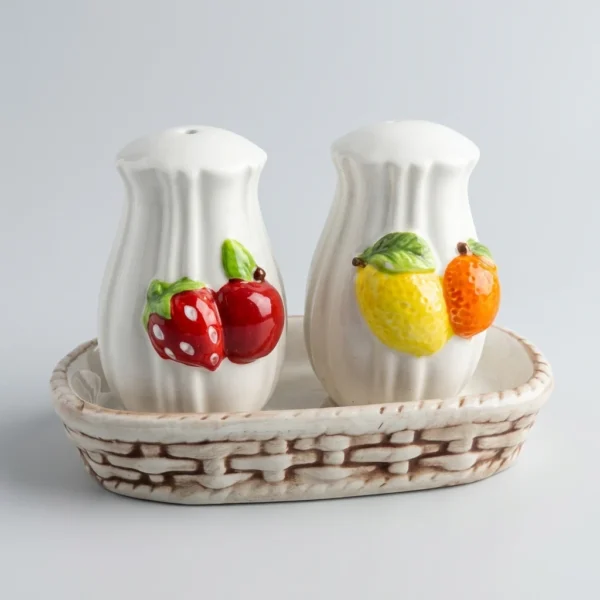 White Ceramic Salt and Pepper Shaker Set with Tray