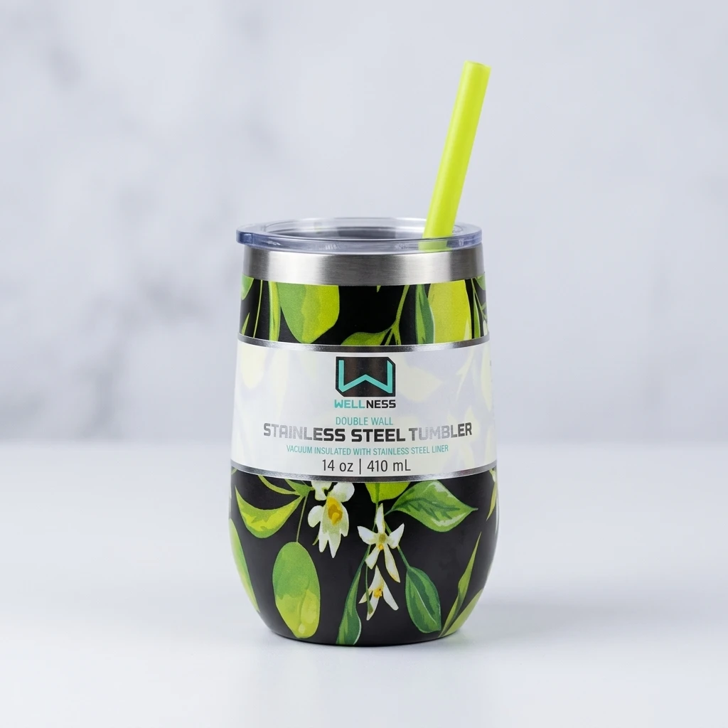 Wellness Double-Wall Stemless Floral Stainless Steel Tumbler 410 ml - Image 2