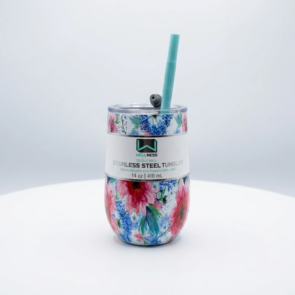 Wellness Double-Wall Stemless Floral Stainless Steel Tumbler 410 ml - Image 3