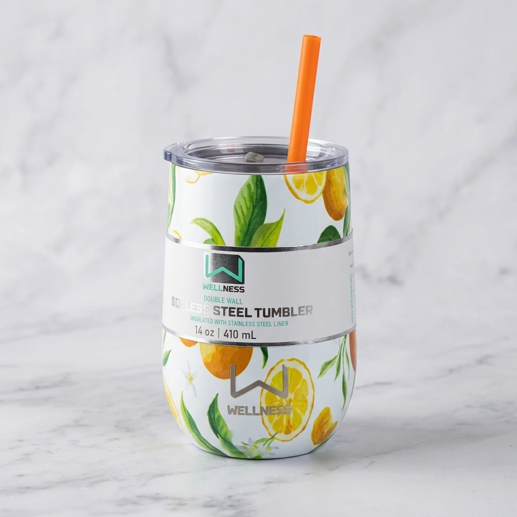 Wellness Double-Wall Stemless Floral Stainless Steel Tumbler 410 ml - Image 4