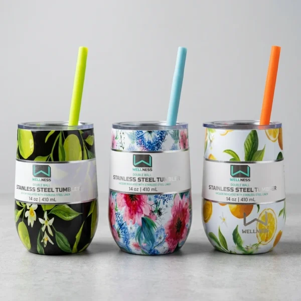 Wellness Double-Wall Stemless Floral Stainless Steel Tumbler 410 ml