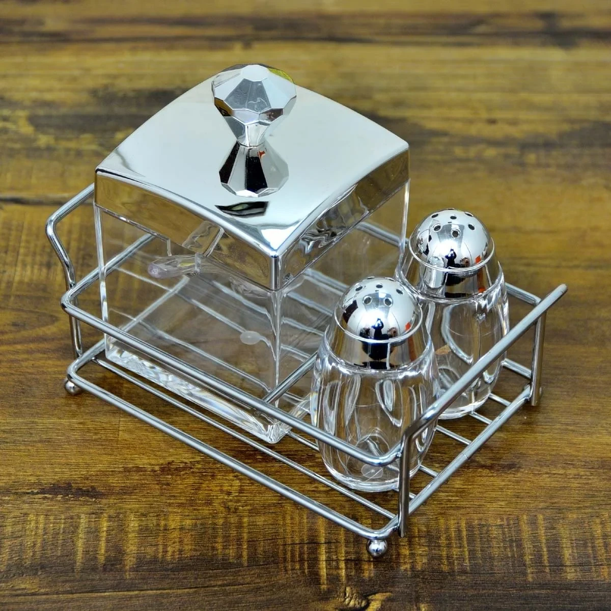 Shengya 3-Piece Acrylic Cruet Set with Stainless Steel Stand - Image 5